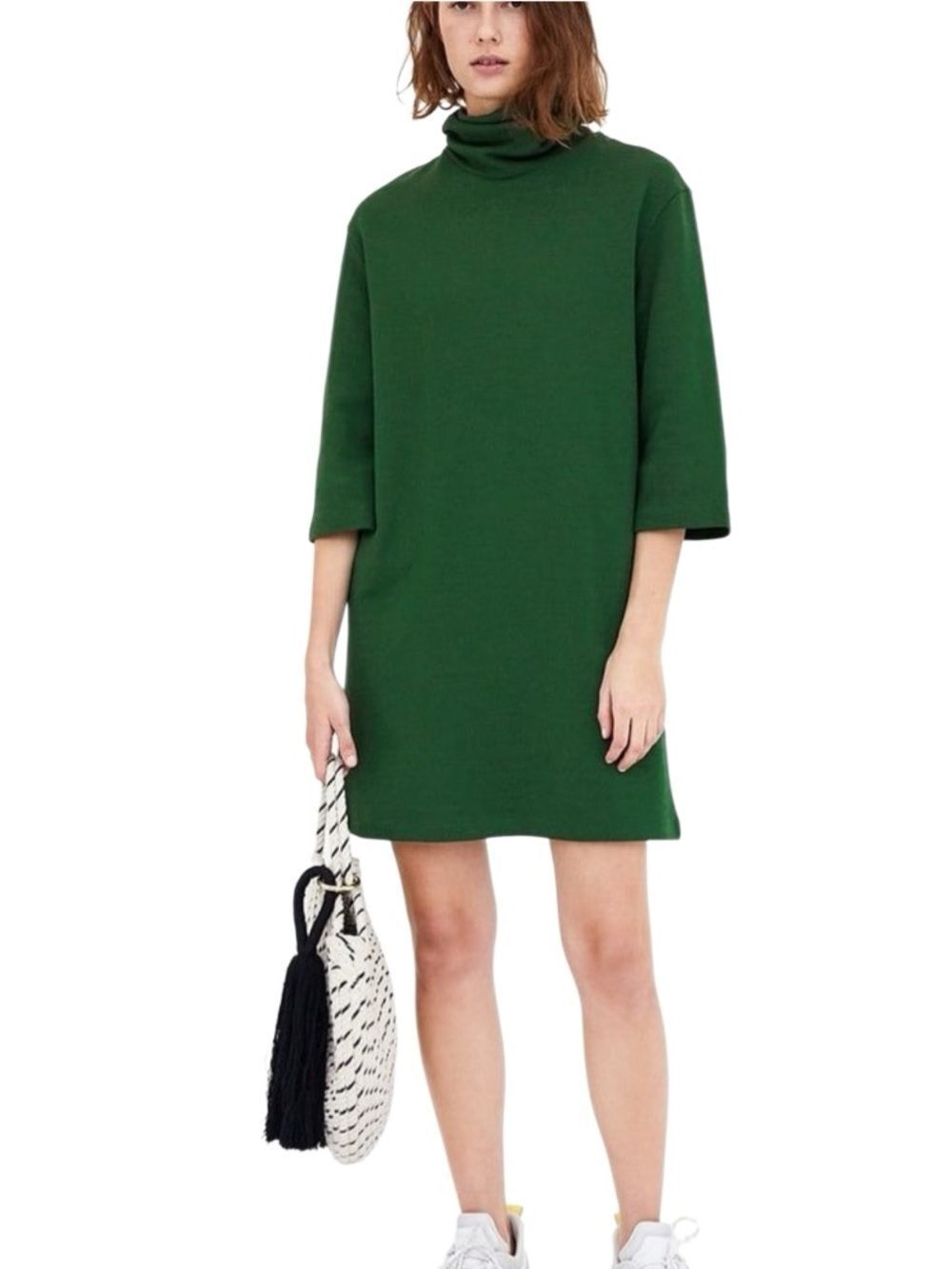 Zara Green turtleneck tunic T-Shirt dress Size Small